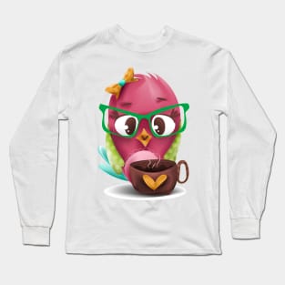 Bird drinking coffee Long Sleeve T-Shirt